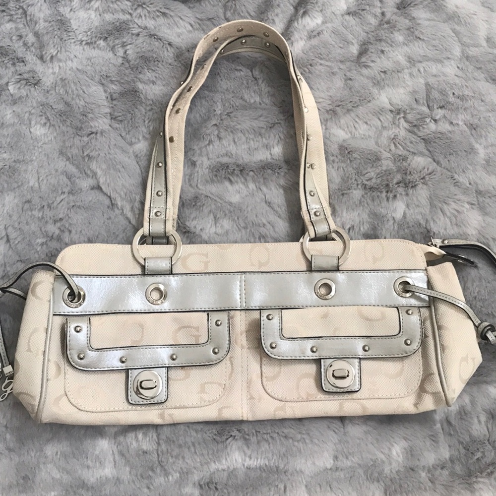 Guess Logo Printed Bag with Faux Leather Accents